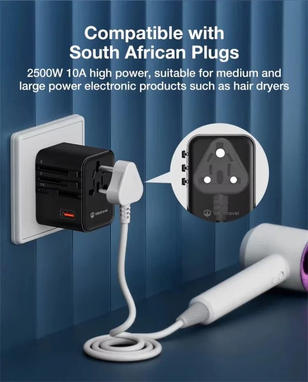 Adaptateur de voyage international – 4 prises, 3 ports USB & charge rapide pour tous vos appareils – Image 6