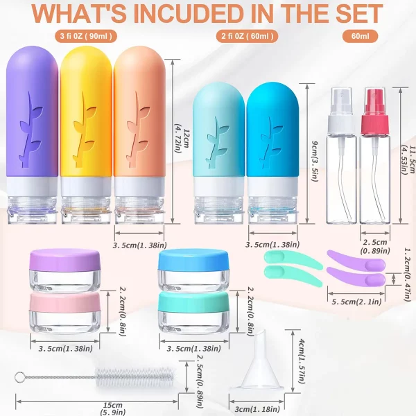 Set de 19 flacons de voyage en silicone – Antifuite & approuvés TSA, pour cosmétiques et soins – Image 4