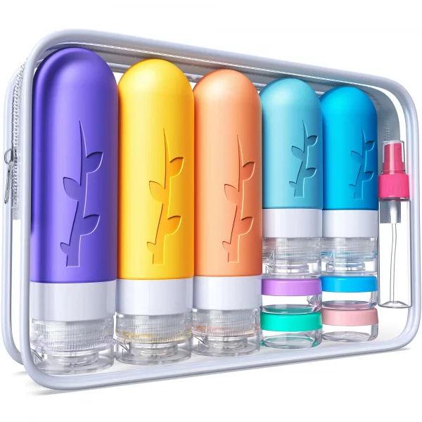 Set de 19 flacons de voyage en silicone – Antifuite & approuvés TSA, pour cosmétiques et soins – Image 2
