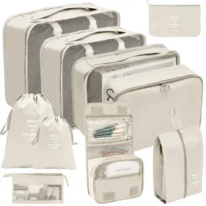 Set de 10 organiseurs de voyage – Cubes de rangement & pochettes pliables pour valise
