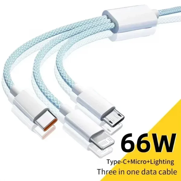 Câble 3-en-1 66W – Recharge ultra-rapide & synchronisation pour tous vos appareils – Image 2