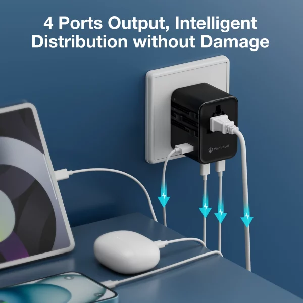 Adaptateur de voyage international – 4 prises, 3 ports USB & charge rapide pour tous vos appareils – Image 3