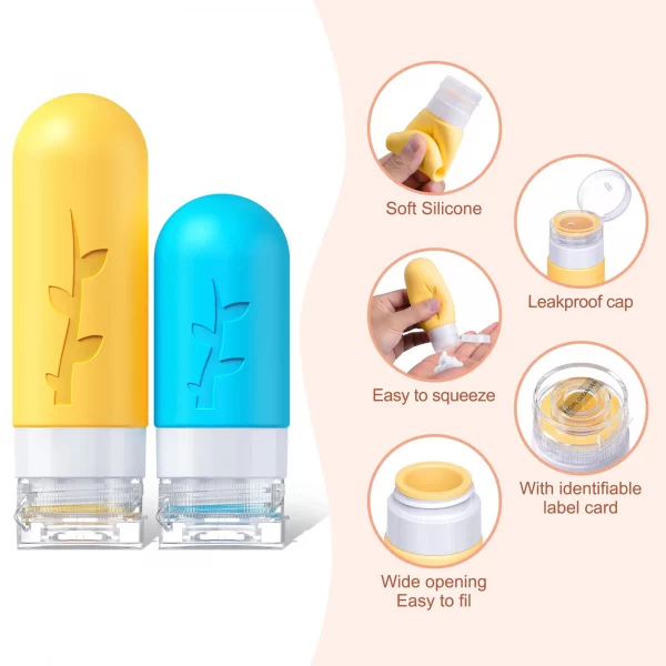 Set de 19 flacons de voyage en silicone – Antifuite & approuvés TSA, pour cosmétiques et soins – Image 5